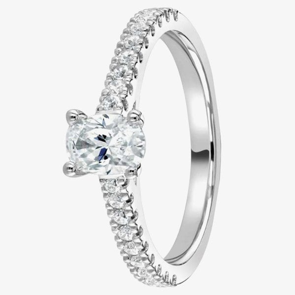 1888 Collection Platinum Oval Cut 0.70ct Diamond Solitaire Shoulder Set Ring RI-2250