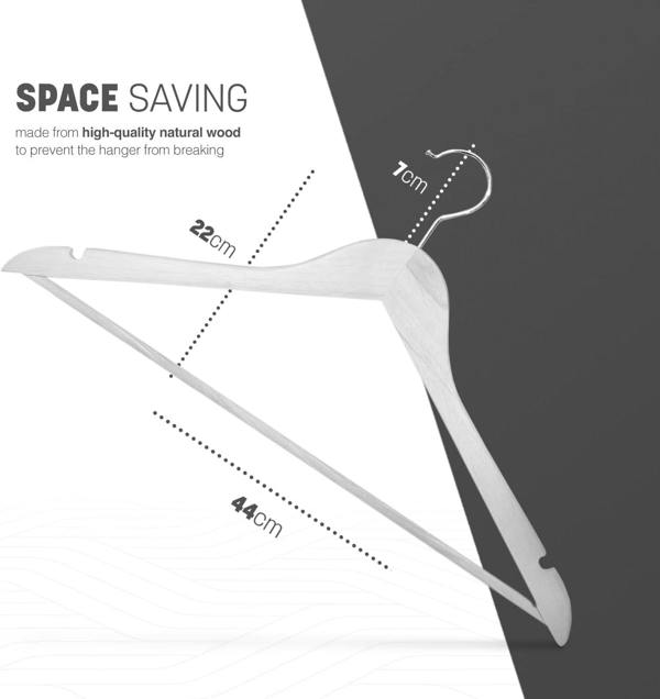 Dyzi 20 Pack Wooden Clothes Hangers With Non Slip Bar