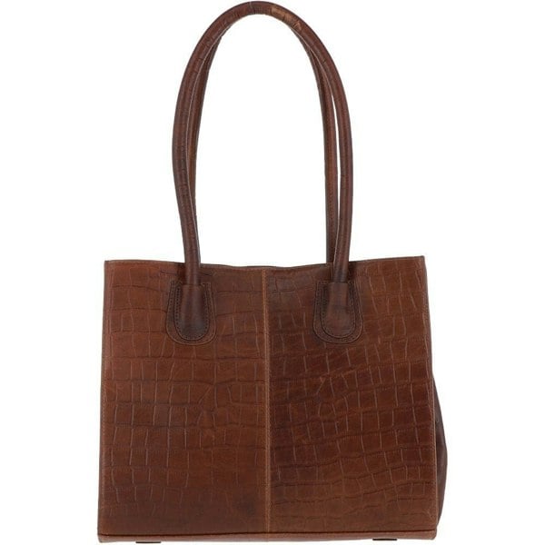 Ashwood Two Section Croc Print Leather Handbag Cognac