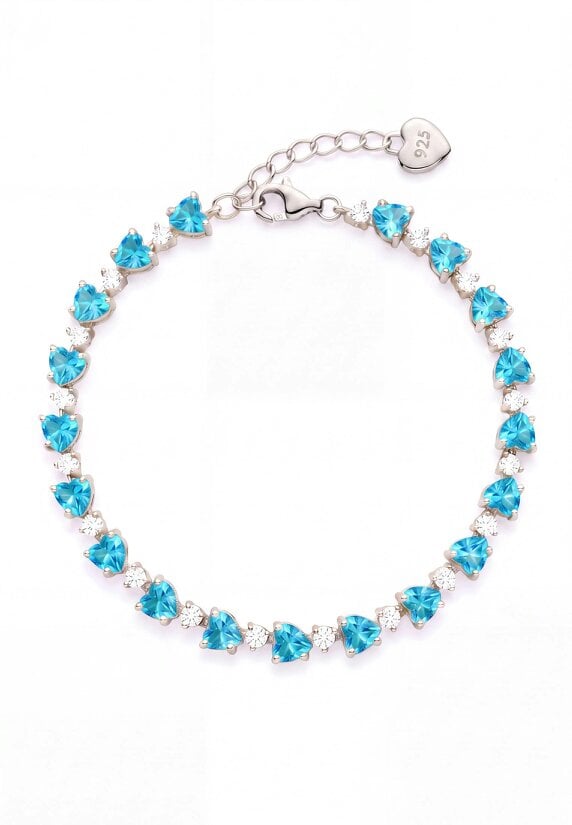 Latelita Asscher Cut Heart Tennis Bracelet Blue Topaz Silver