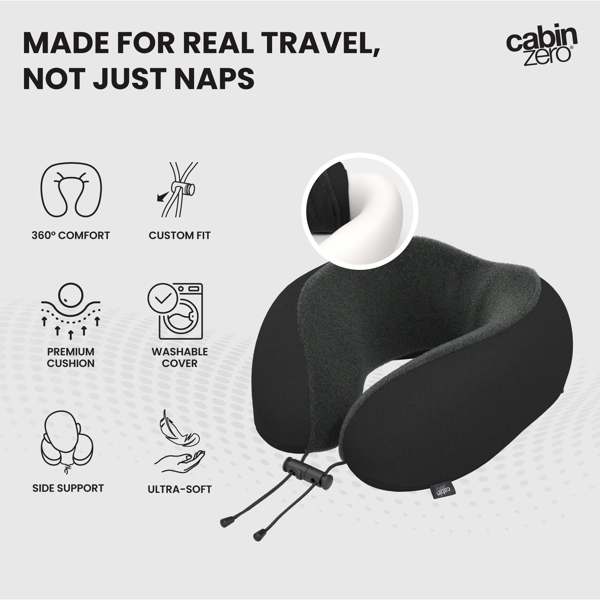 CabinZero Classic Travel Pillow, Memory Foam Neck Pillow with Adjustable Fit