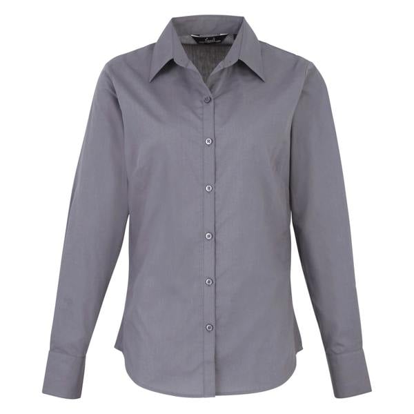 Premier Womens/Ladies Poplin Long-Sleeved Blouse - Steel