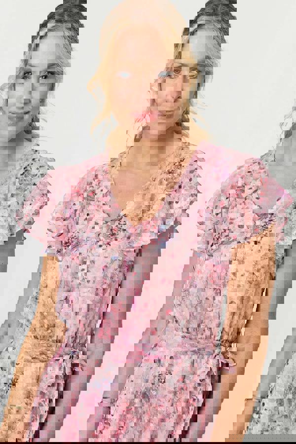 Pink | Floral Tiered Tie Waist Maxi Dress