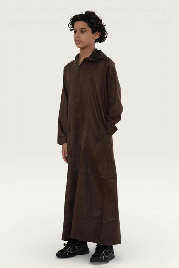 Infinity Leather Kids Boys Hooded Eid Moroccan Jubba Robe Ramadan Eid Thobe - K-HM12