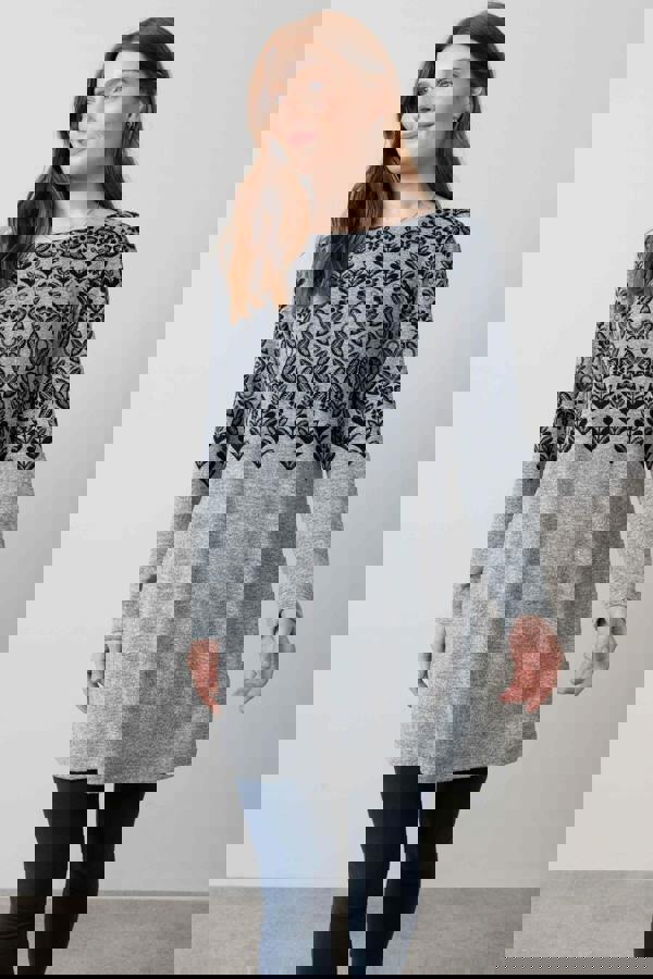 Angela Long Sleeve Printed Knit Tunic Grey | Lily and Me Clothing