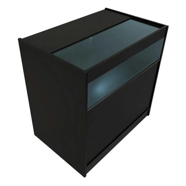 Polaris LED Shop Counter Set in sleek black, featuring a glass top and smooth finish, ideal for retail displays and organization