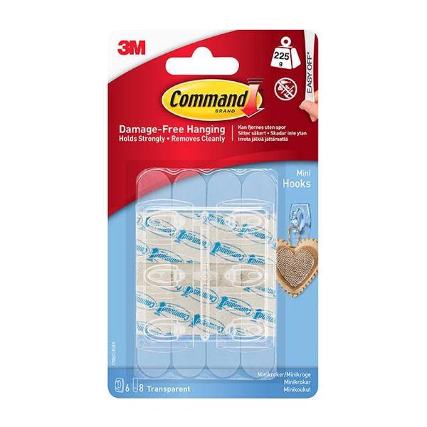 Command 17006CLR Mini Clear Hooks 225g 6pk - One Colour - 