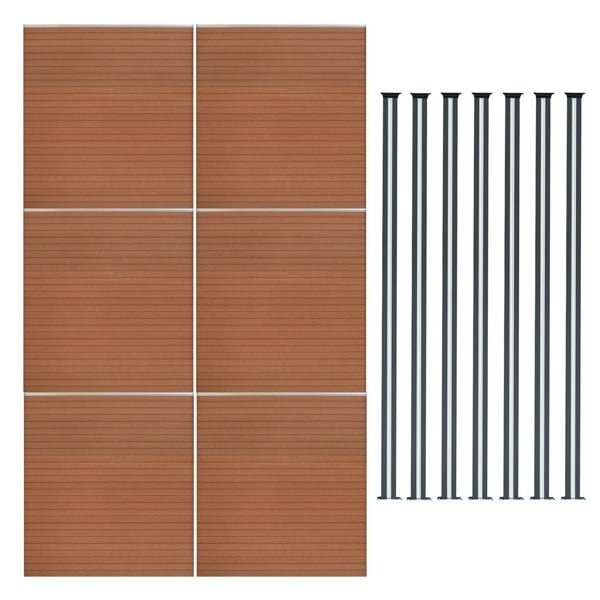 Monstershop Composite Fence Panel x 6 & LED Posts x 7 - Brown