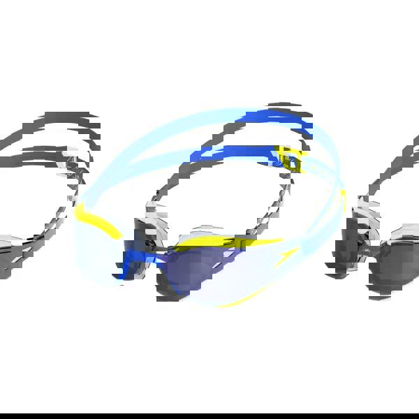 Speedo Fastskin Hyper Elite mirror swim goggles in blue and yellow with clear lenses