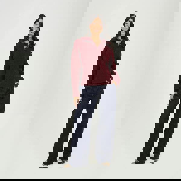 Brave Soul Wine Boucle Yarn Jumper With Zip Neck - Wine Image 3