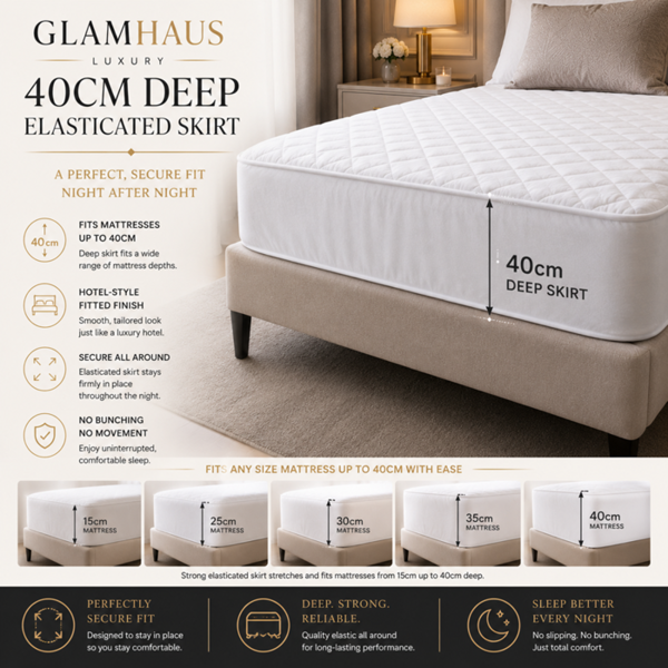 GlamHaus Double Size Electric Blanket - Fitted Mattress Bed Cover - White Diamond Quilted - Settings for Feet and Body, Timer
