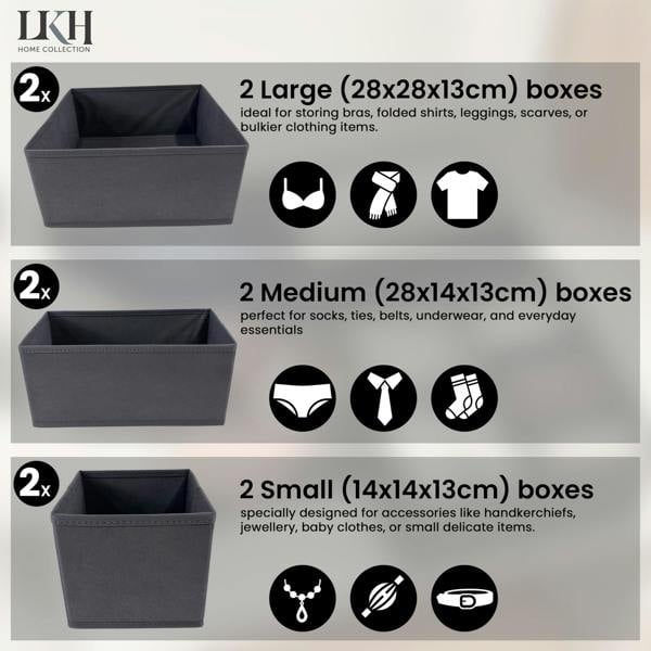 LKH HOME COLLECTION LKH Clothes Drawer Organiser Set of 6 - Non-Woven Foldable Wardrobe Storage Boxes for Clothes, Underwear, Bras & Accessories