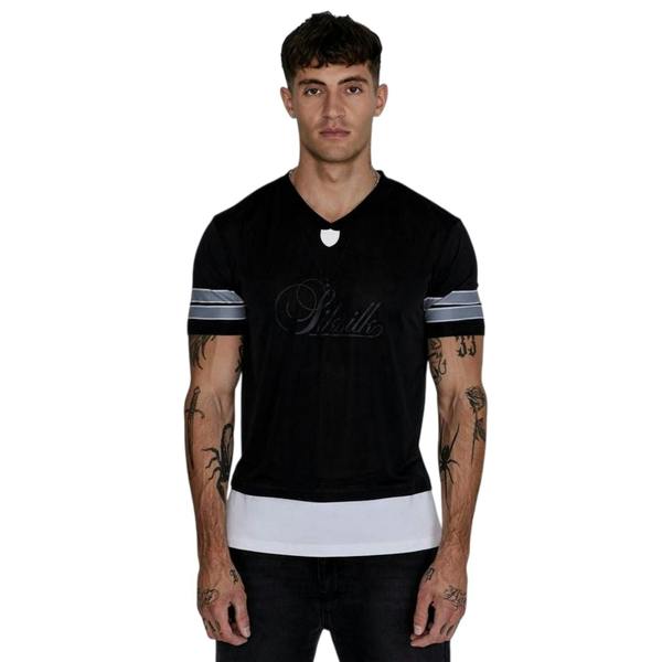 SikSilk Mens V Neck Slim Short-Sleeved T-Shirt - Black - 