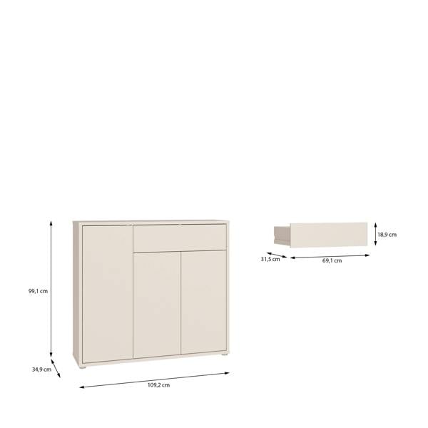 Furniture To Go Alice Springs Sideboard with 3 Doors Push-to-Open & 1 Drawer Push-to-Open in Sand
