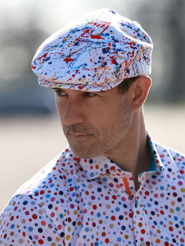 Paint Splash White Printed Flat Cap - Claudio Lugli Shirts