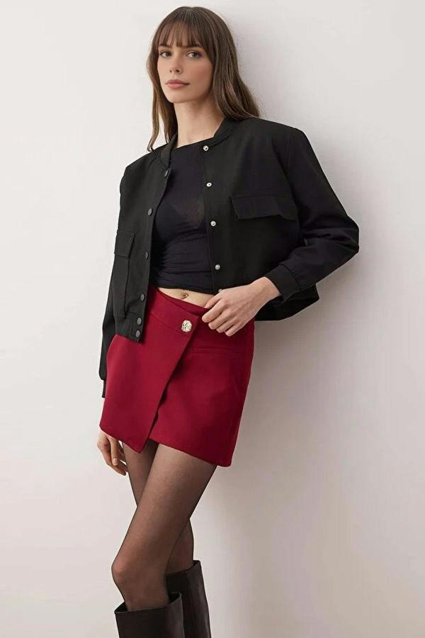 WOVCOR Mini Short Skirt with Button Detail