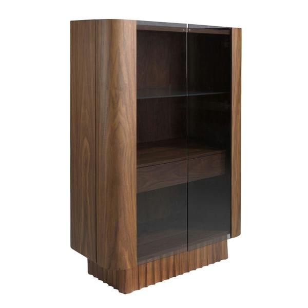 Angel Cerdá Tall Sideboard in Tempered Glass, Walnut With Interior Lighting 3273