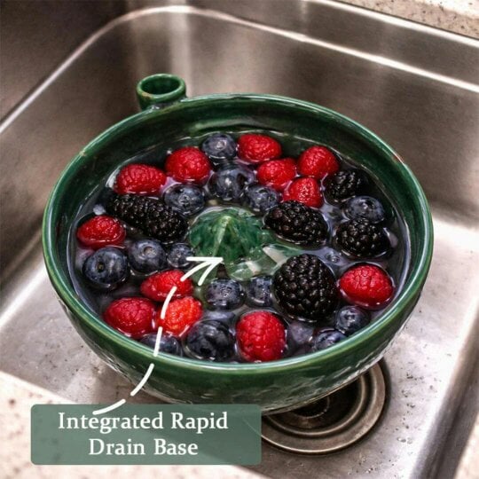 Havendro Self Spinning Berry Washing Bowl, Automatic Swirl Fruit Colander with Drain Hole
