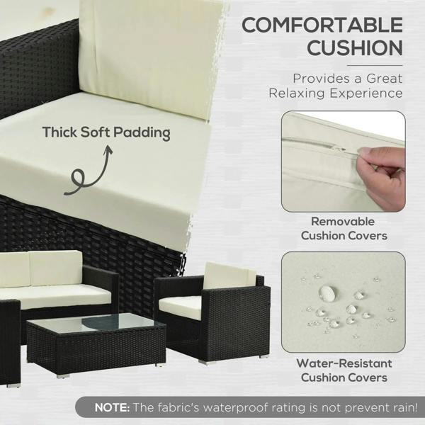 Cream sofa cushion with thick padding and removable cover detail on black rattan