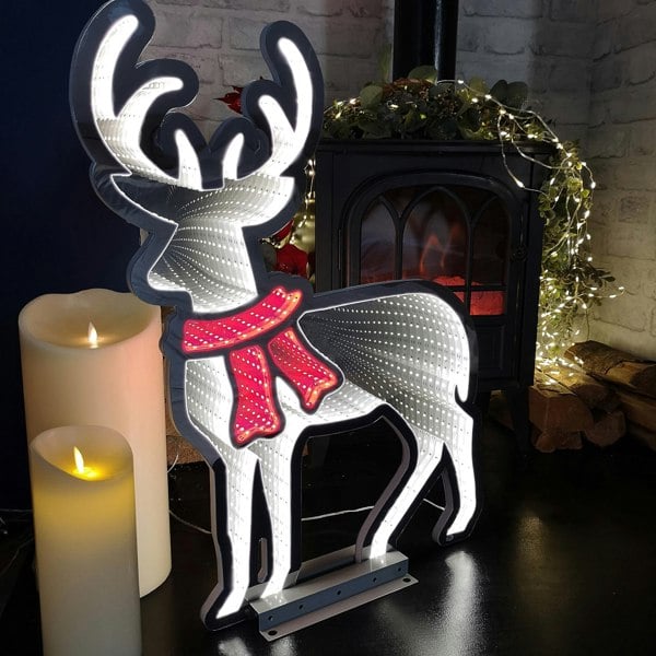 Samuel Alexander 60cm Infinity Light up Standing Christmas Reindeer Decoration with White & Red LEDs on Metal Base