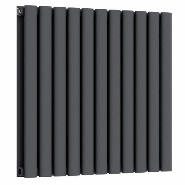MYHOMEWARE Anthracite Gray 660 x 600 mm Modern Horizontal Column Designer Radiator Oval Double Panel Radiator Heater