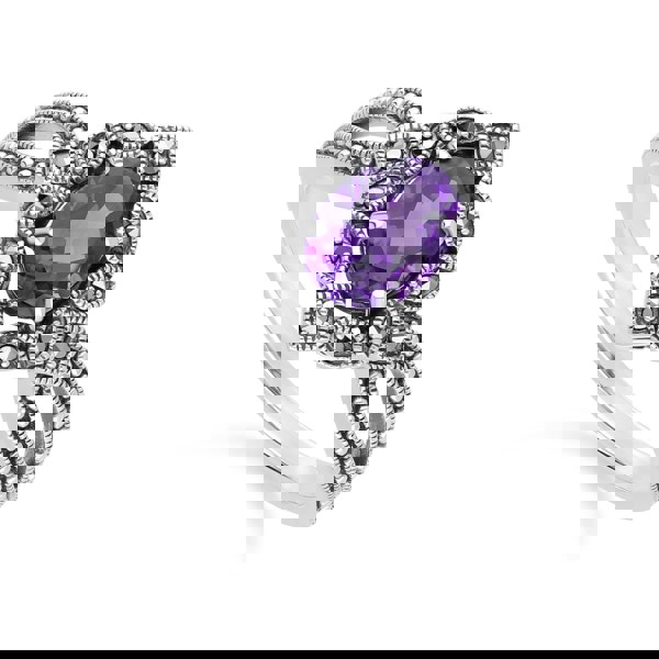 Gemondo Art Deco Style Oval Amethyst & Marcasite Ring in Sterling Silver
