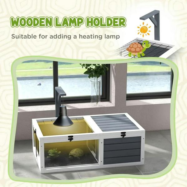 Grey and white wooden tortoise table with built-in lamp holder and two open bays