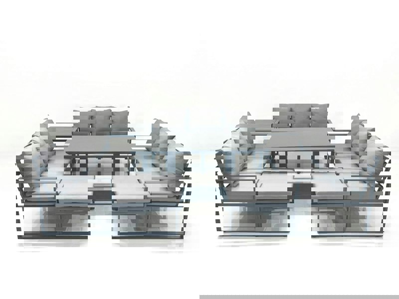 Fimous 11 Seater Garden Sofa Set Aluminium Furniture Rising Dining Tabe Set with Side Table 2 Big Footstools Dark Grey