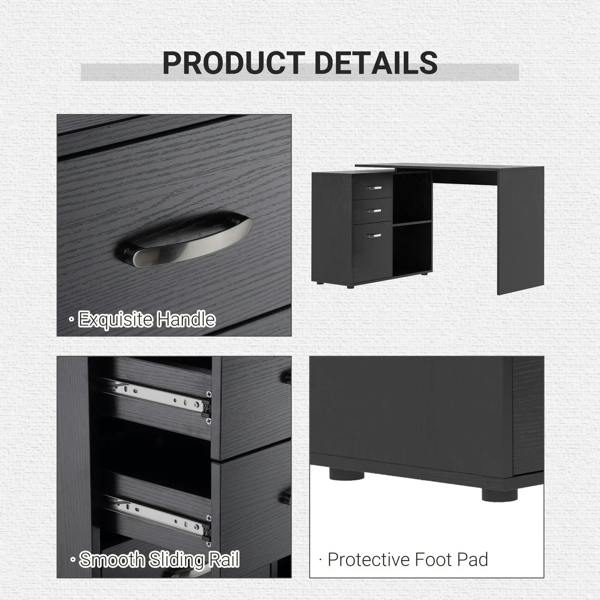 Black desk storage unit with pull handles, smooth sliding rails, and protective foot pads