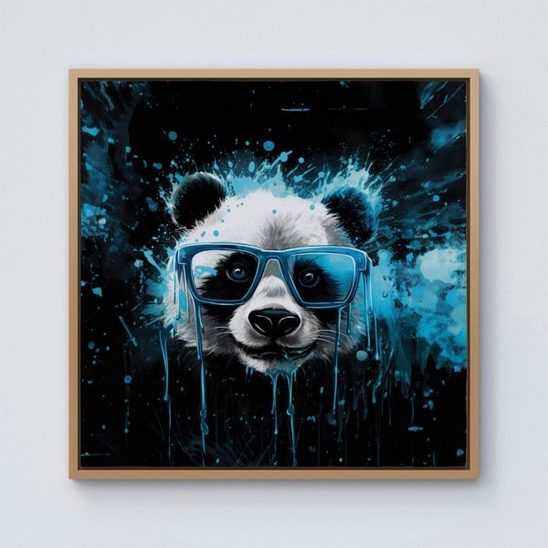 Warren Reed Blue Splash Art Panda Face Framed Canvas