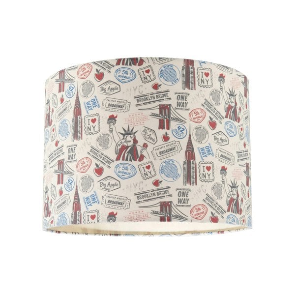 New York Themed Lamp Shade with Statue of Liberty and Brooklyn Bridge Image 1