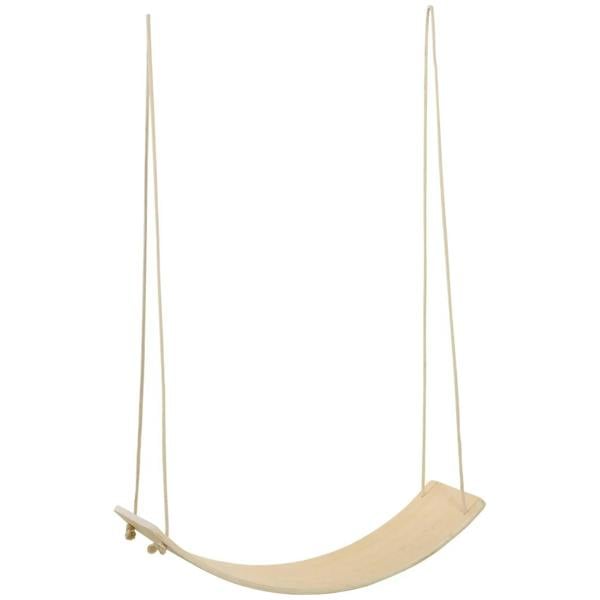 Natural wood wobble balance board with two hanging ropes