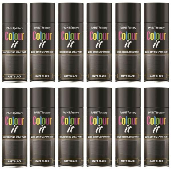 Paint Factory 12X  Black Matt Spray Paint 400ml