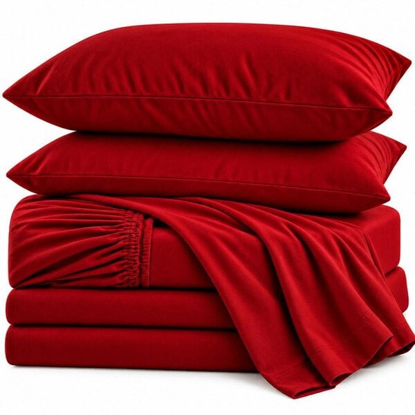 Night Zone Flannelette Sheet Set – 100% Brushed Cotton Fitted, Flat Sheet & Pillowcases - Red