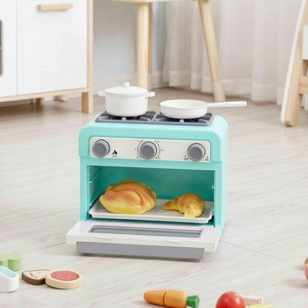 deAO Kids Toy Oven Kitchen Playset with Lights, Sounds, Color-Changing Food & Accessories (Ages 3+, Blue)