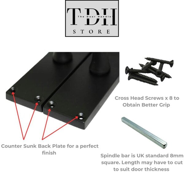 EDH Door Hardware Matt Black Victorian Scroll Door Handles on Backplate – 118mm x 42mm 4 Pairs