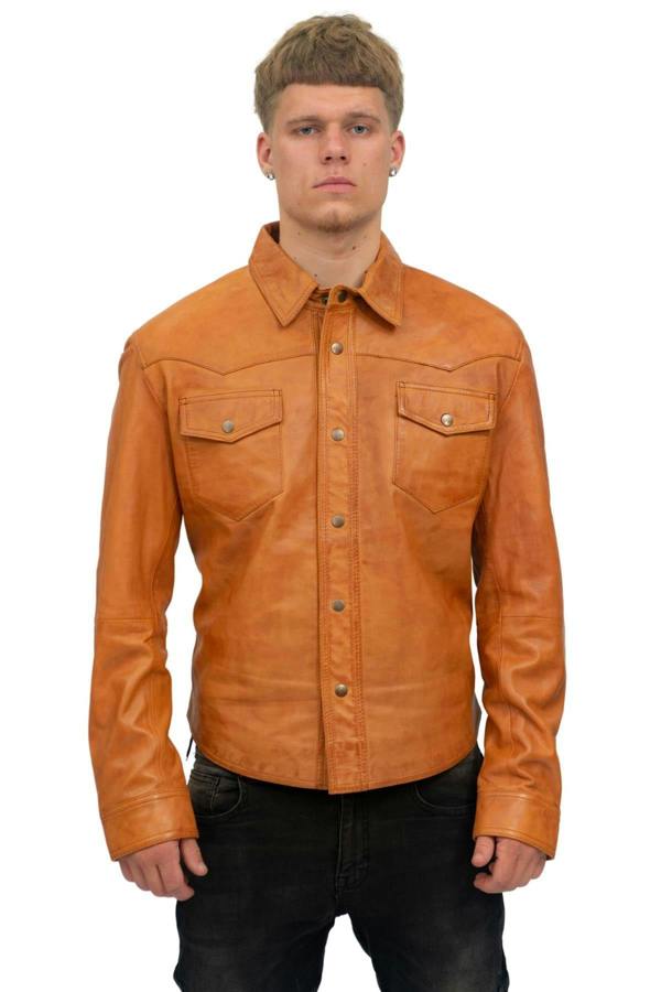 Infinity Leather Mens Retro Leather Shirt Jeans Jacket-Beijing