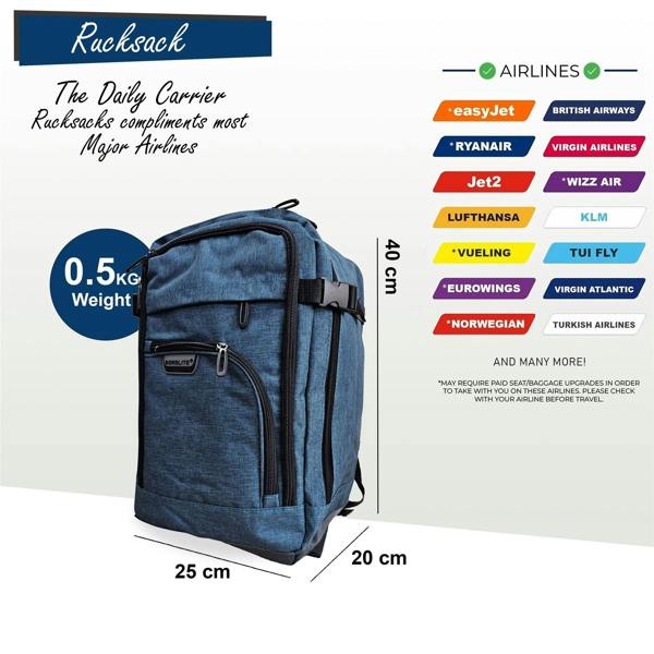Infinity Luggage Backpack Rucksack 40x20 x25 cm Underseat Travel Cabin Bag for Easy Jet, Ryanair