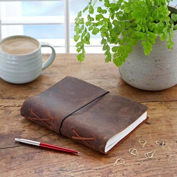 Paper High Buffalo Leather Journal with Elastic Tie