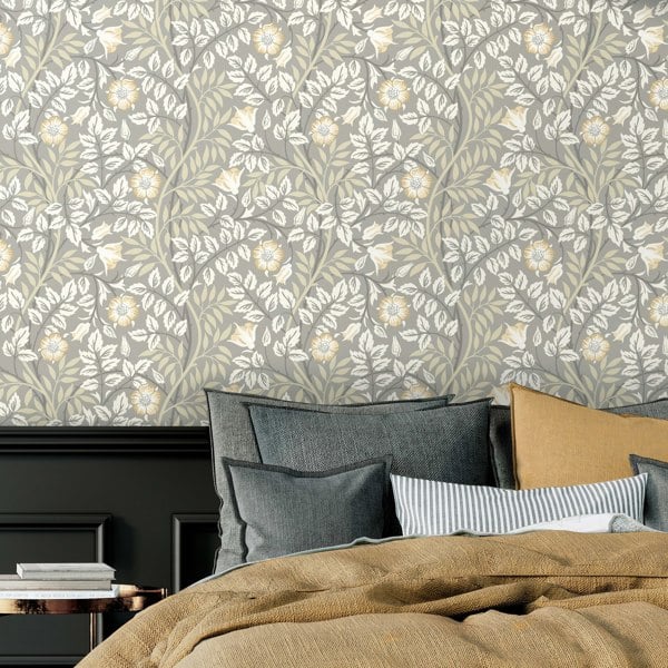 Hoopla Walls Rosehip Trail - Grey Stone 10m Wallpaper