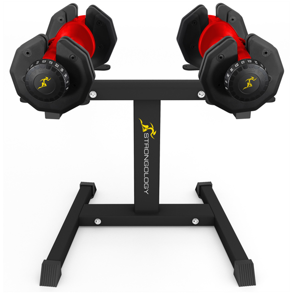 Strongology Urban25 Red Adjustable Dumbbell Pair with Free Durable Steel Adjustable Urban25 Dumbbell Floor Stand