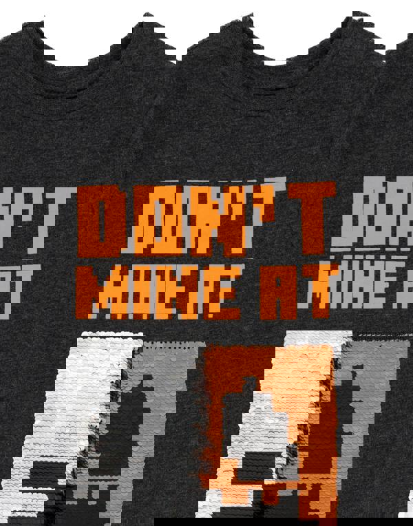 Minecraft Boys Grey Don'T Mine At Night Sequin Graphic Short Sleeved T-Shirt