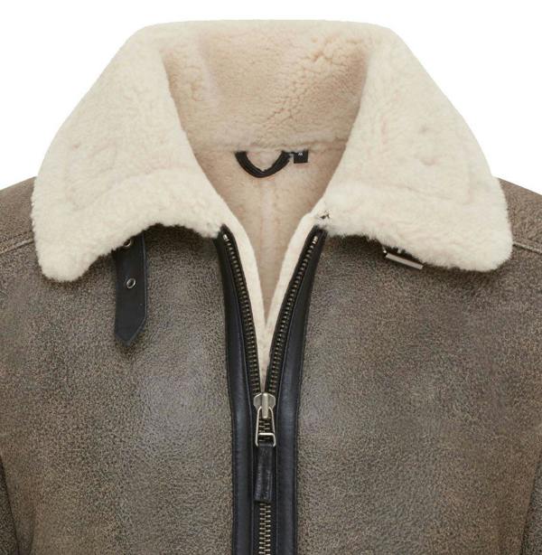 Infinity Leather Mens Grey B3 Shearling Bomber Aviator Jacket - Akutan