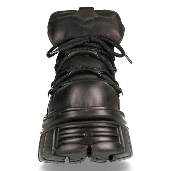 NEW ROCK 106N-S52 TOWER SHOES Metallic Black Leather Biker Punk Gothic Boots