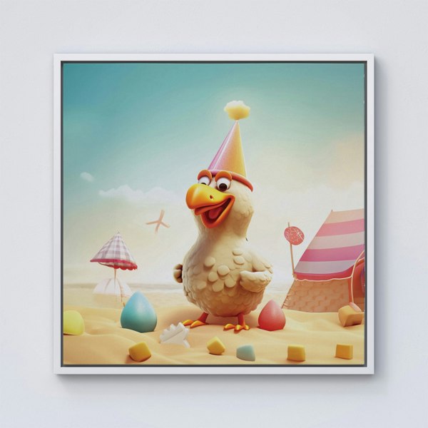 Warren Reed Funky Chicken On A Beach Holiday Framed Canvas