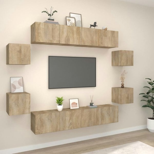 Berkfield 8 Piece TV Cabinet Set Sonoma Oak Engineered Wood