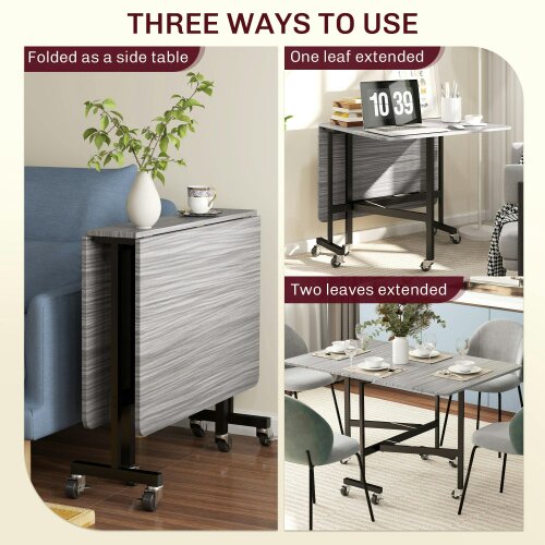 Wyld Haus Neseva Wooden Grey Wood Effect Drop Leaf Dining Table With Wheels Seating 6