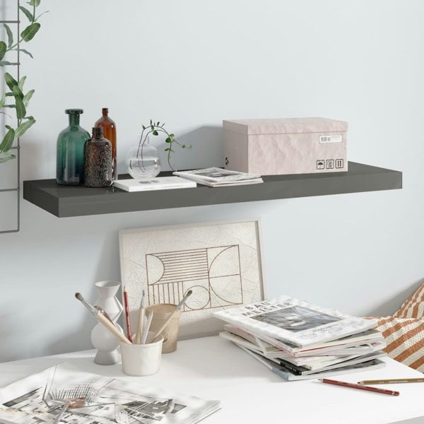 Berkfield Floating Wall Shelf High Gloss Grey 80x23.5x3.8 cm MDF
