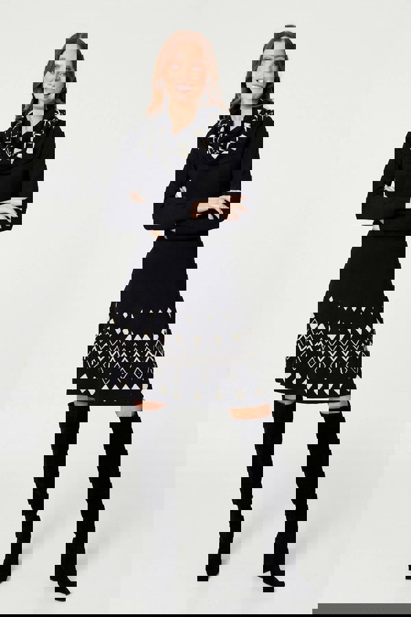 Black | Printed Knit Skater Dress