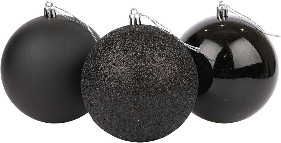 Shatchi Black Shatterproof Christmas Baubles in 10cm Pack Sizes for Tree Decorating